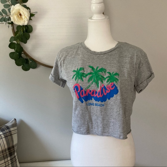 Primark Tops - Primark Paradise Long Beach Gray Crop Top